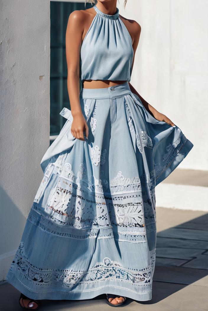 floral print halter bohemian long skirt 113698