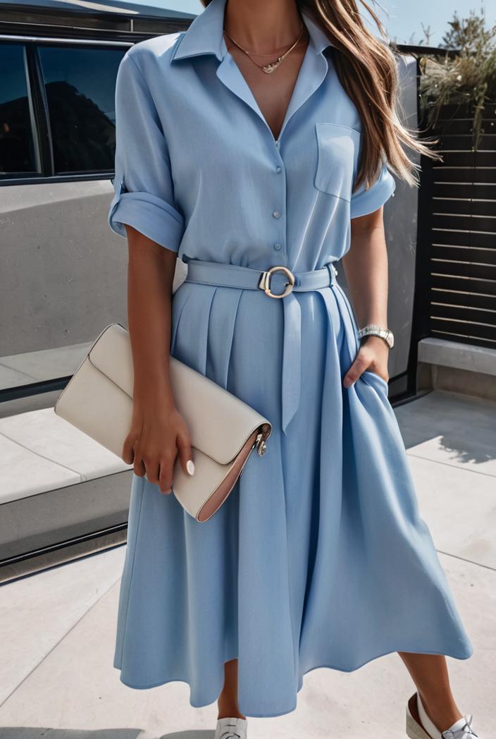 a line flap pockets rolled sleeve v neck casual lapel denim maxi dresses 109777
