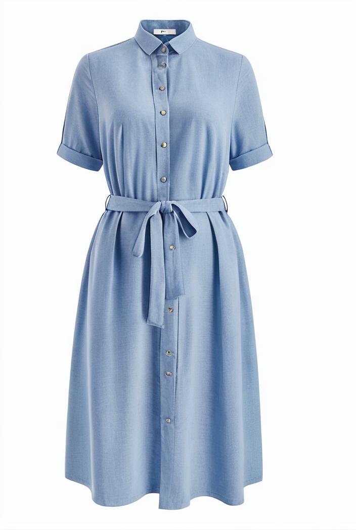 a line flap pockets rolled sleeve v neck casual lapel denim maxi dresses 109788
