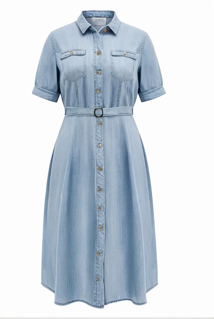 a line flap pockets rolled sleeve v neck casual lapel denim maxi dresses 109791