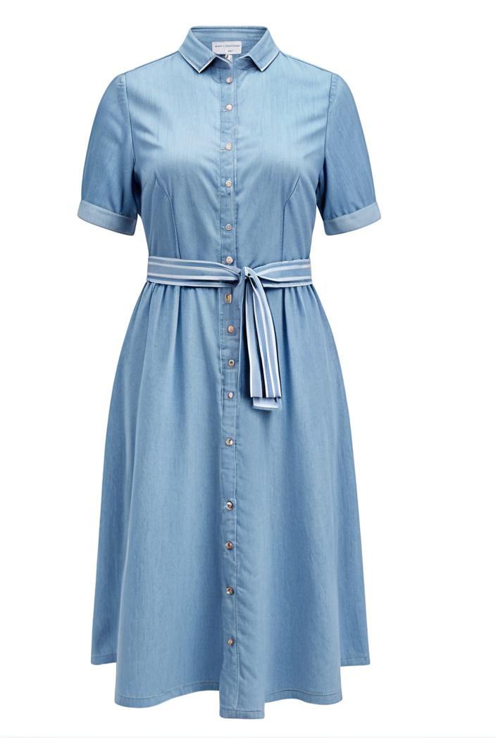 a line flap pockets rolled sleeve v neck casual lapel denim maxi dresses 109792
