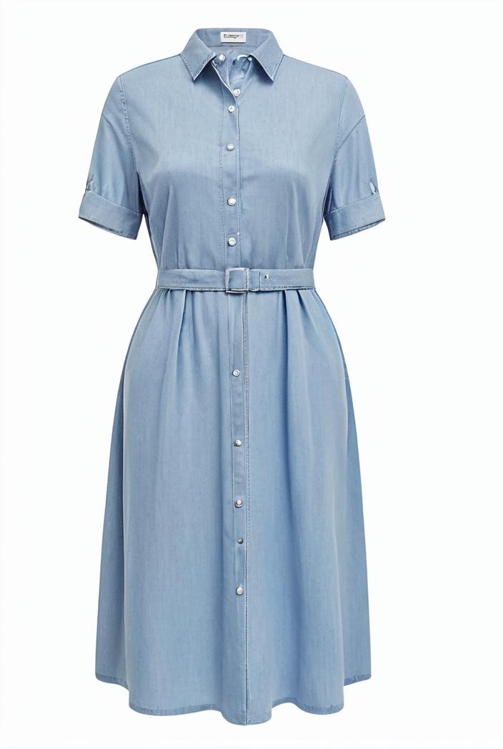 a line flap pockets rolled sleeve v neck casual lapel denim maxi dresses 109793