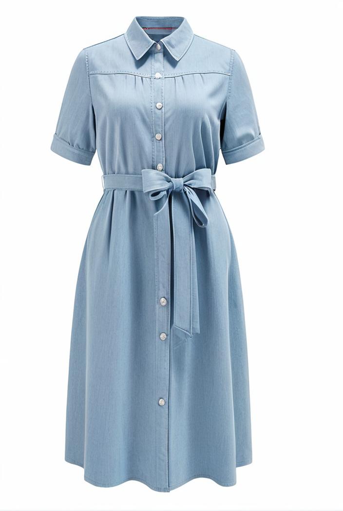 a line flap pockets rolled sleeve v neck casual lapel denim maxi dresses 109794