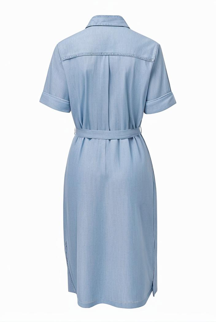 a line flap pockets rolled sleeve v neck casual lapel denim maxi dresses 109796