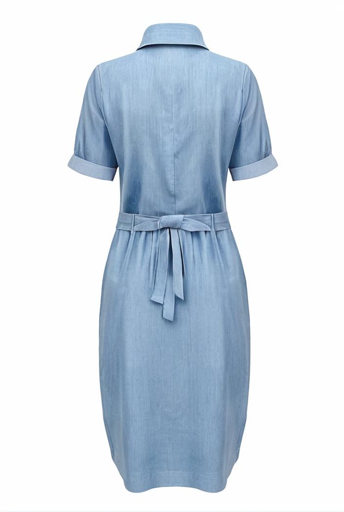 a line flap pockets rolled sleeve v neck casual lapel denim maxi dresses 109800