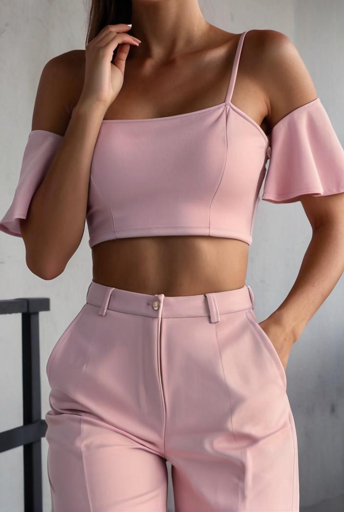 one shoulder crop top mopping pants two piece suit 124961