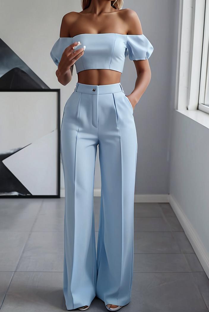 one shoulder crop top mopping pants two piece suit 124977