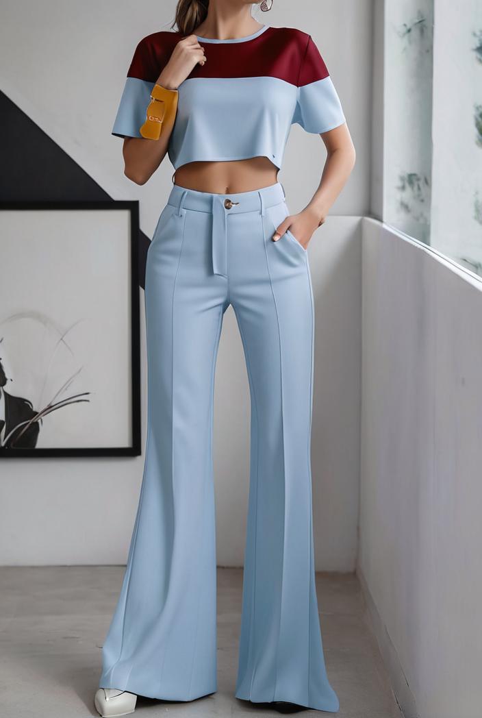 one shoulder crop top mopping pants two piece suit 124980