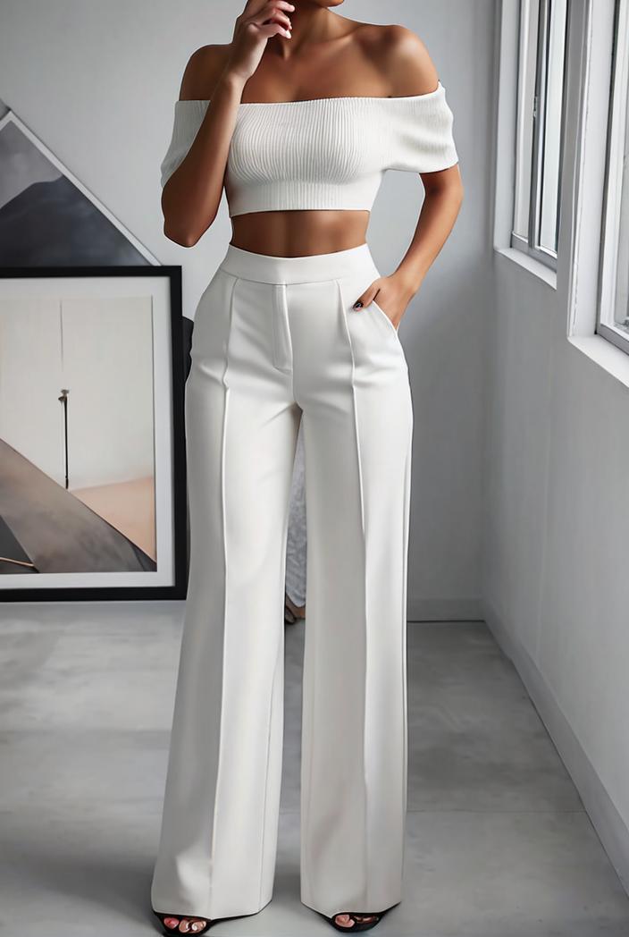 one shoulder crop top mopping pants two piece suit 125003