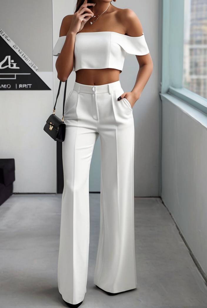 one shoulder crop top mopping pants two piece suit 125004