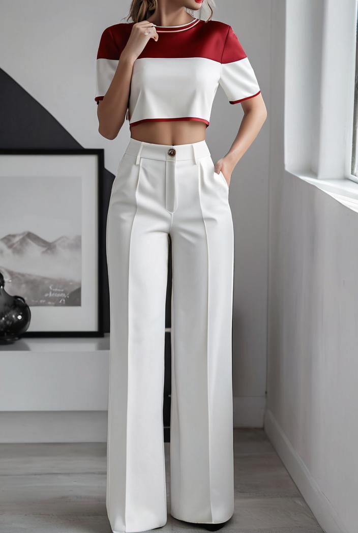 one shoulder crop top mopping pants two piece suit 125005