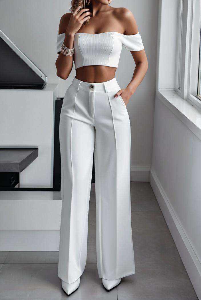one shoulder crop top mopping pants two piece suit 125006