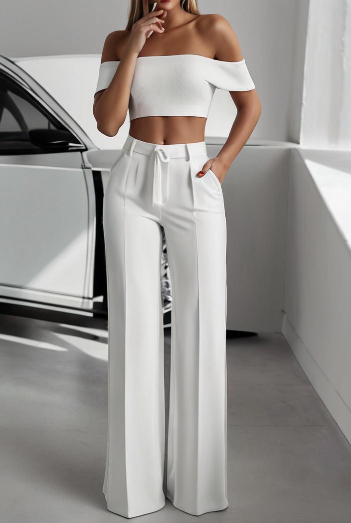 one shoulder crop top mopping pants two piece suit 125007