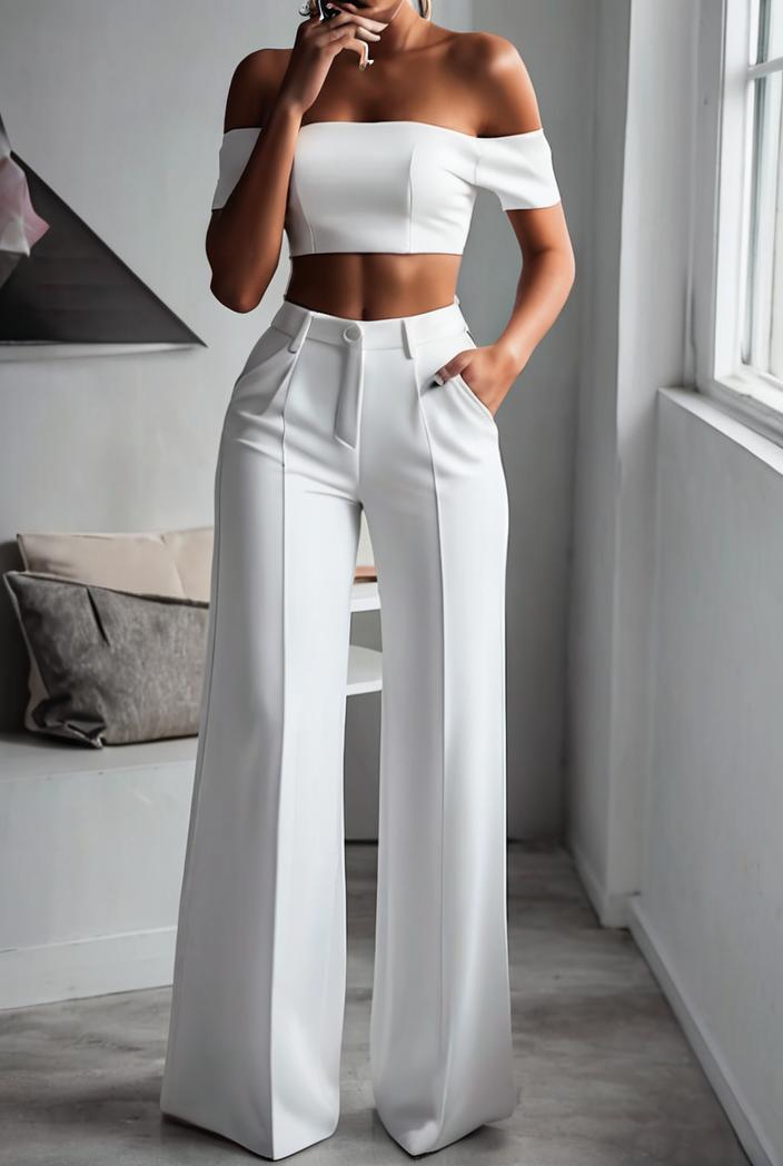 one shoulder crop top mopping pants two piece suit 125008