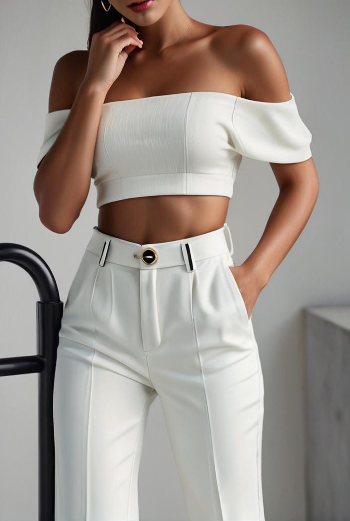one shoulder crop top mopping pants two piece suit 125010