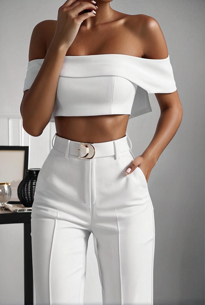 one shoulder crop top mopping pants two piece suit 125009