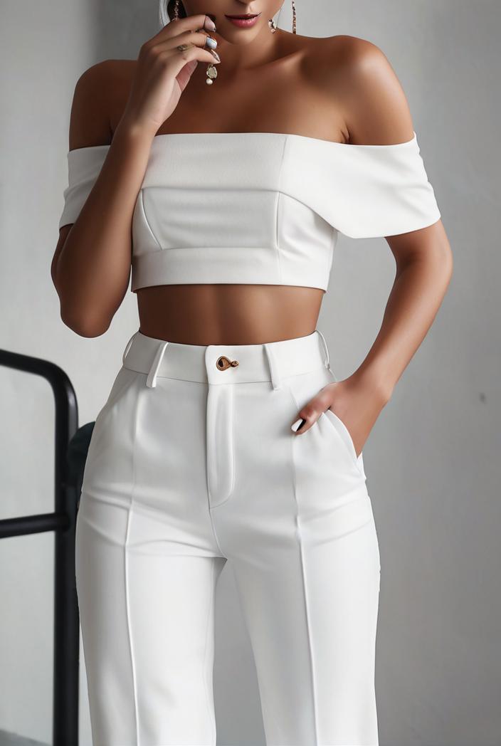 one shoulder crop top mopping pants two piece suit 125015