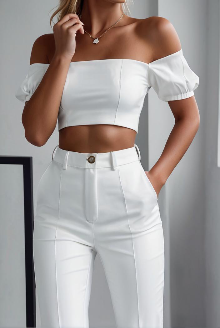 one shoulder crop top mopping pants two piece suit 125013