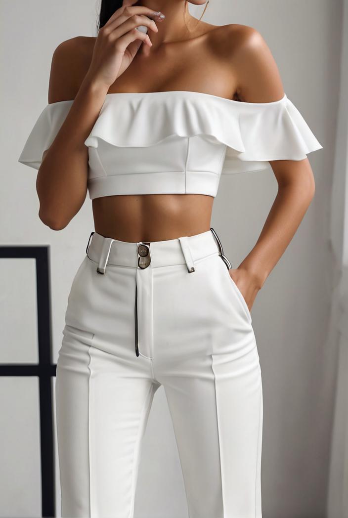 one shoulder crop top mopping pants two piece suit 125012