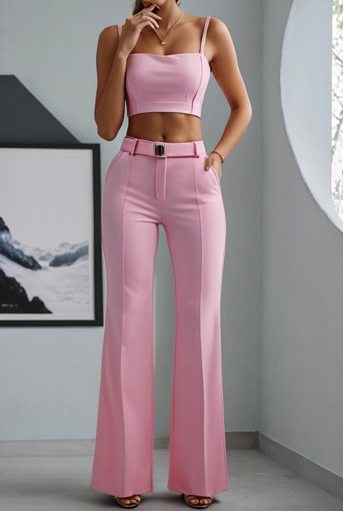 one shoulder crop top mopping pants two piece suit 125018