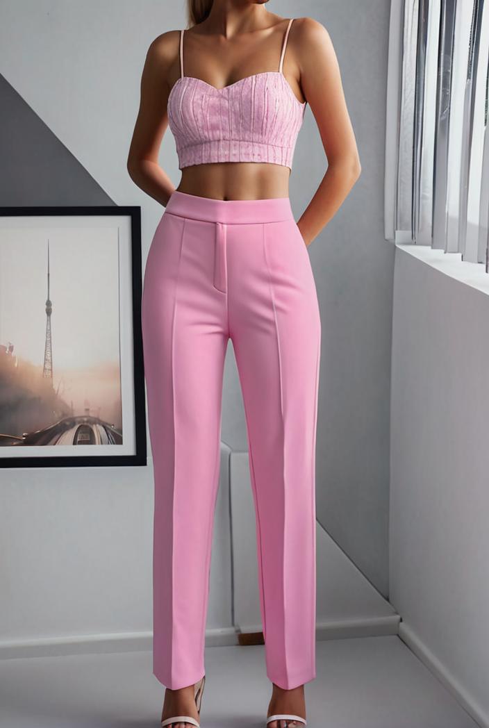 one shoulder crop top mopping pants two piece suit 125019