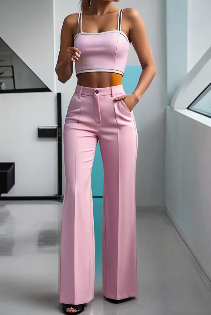 one shoulder crop top mopping pants two piece suit 125020