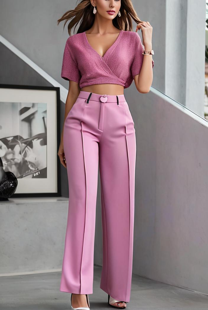 one shoulder crop top mopping pants two piece suit 125021