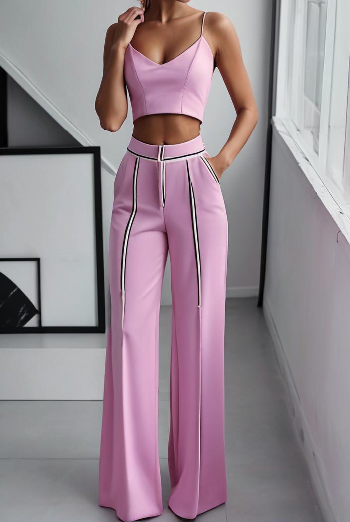 one shoulder crop top mopping pants two piece suit 125022