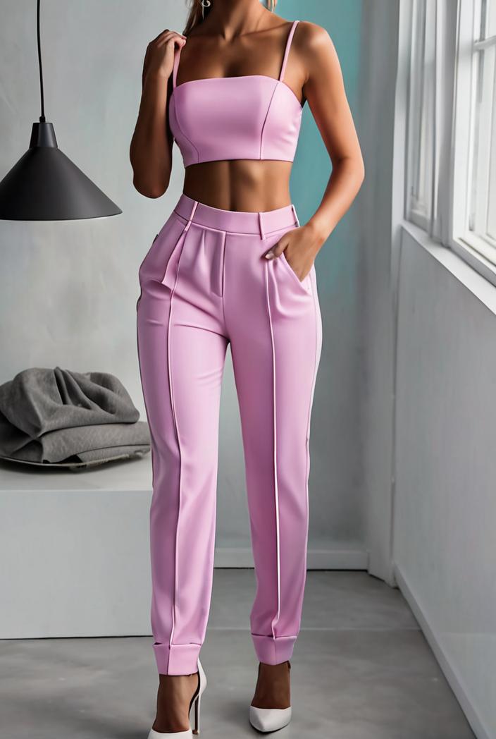 one shoulder crop top mopping pants two piece suit 125024