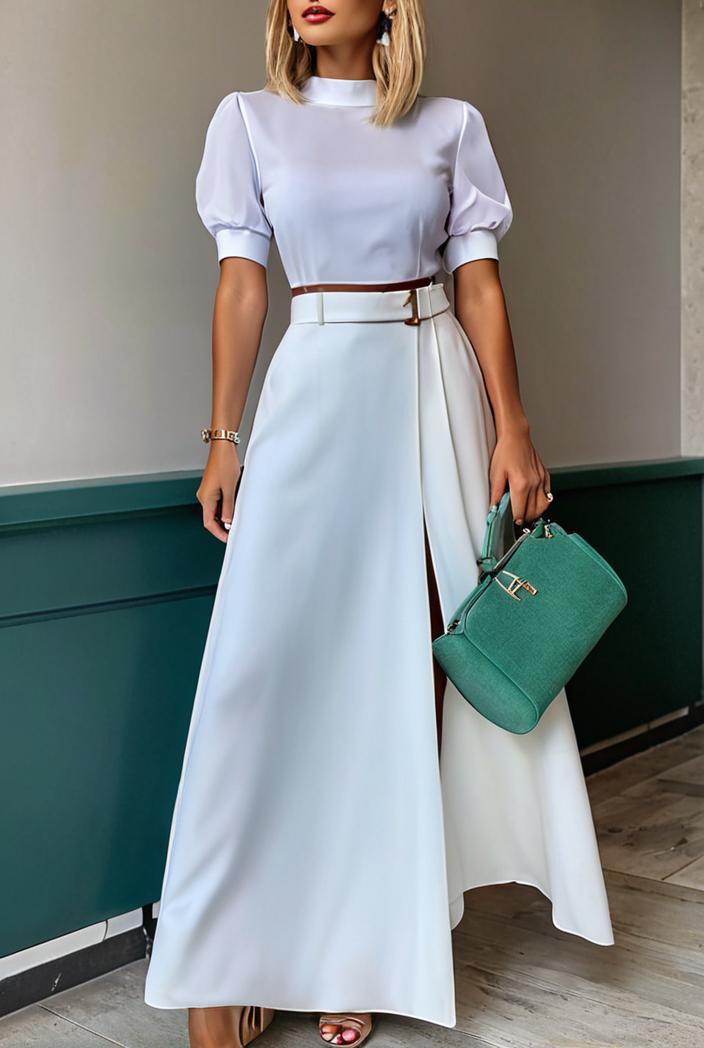 plain puff sleeve buttoned shirt dress 126433