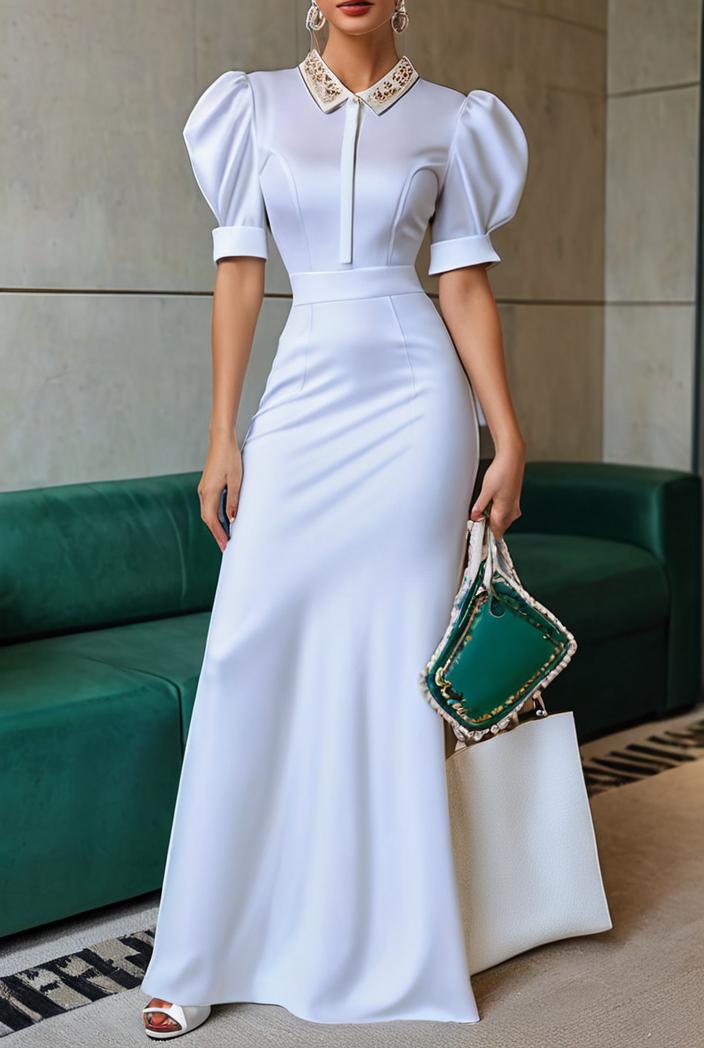 plain puff sleeve buttoned shirt dress 126439
