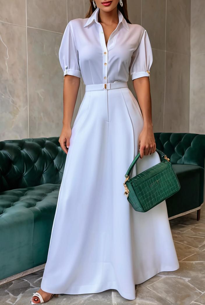plain puff sleeve buttoned shirt dress 126440