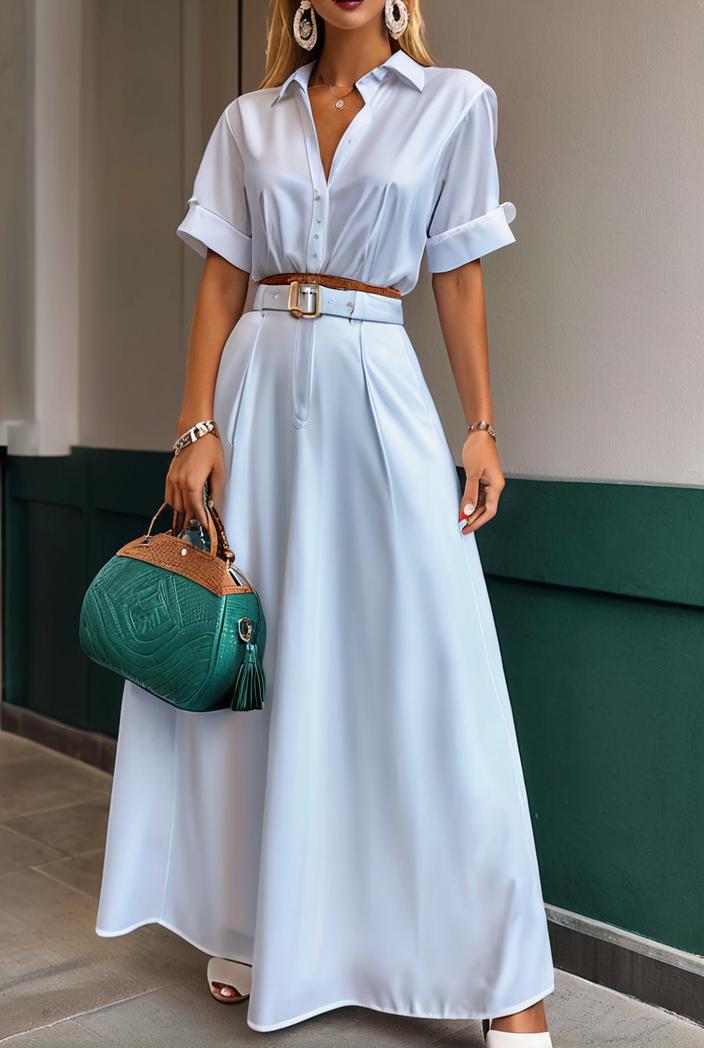 plain puff sleeve buttoned shirt dress 126451