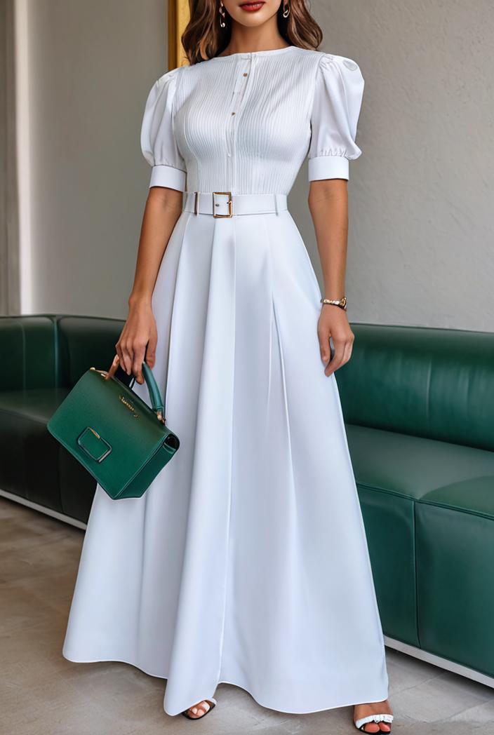 plain puff sleeve buttoned shirt dress 126450