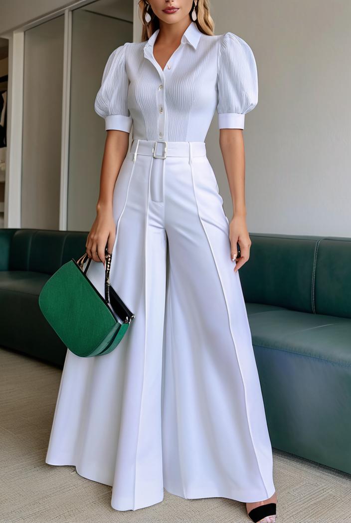plain puff sleeve buttoned shirt dress 126454