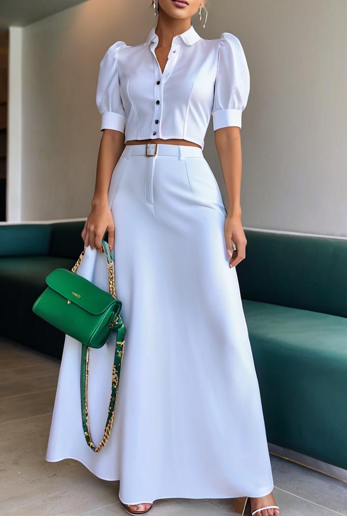 plain puff sleeve buttoned shirt dress 126455