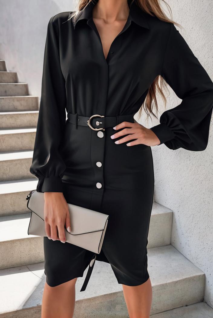 solid crossover long sleeve slit dress 147055