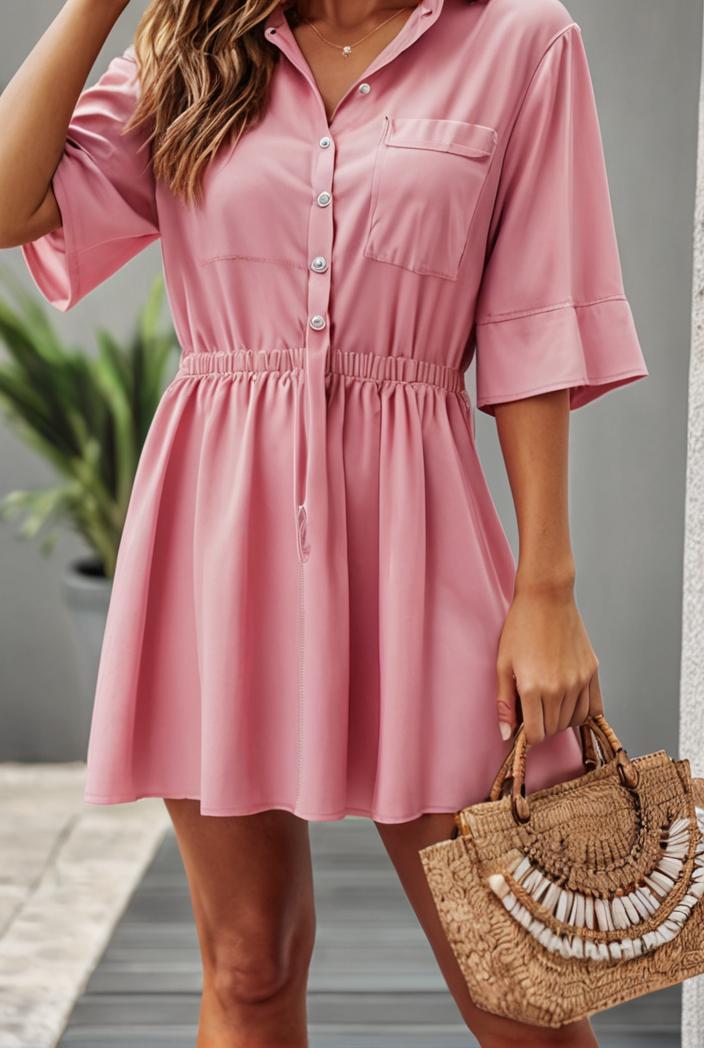 stylish pleated ruffle short sleeve mini dress 147704