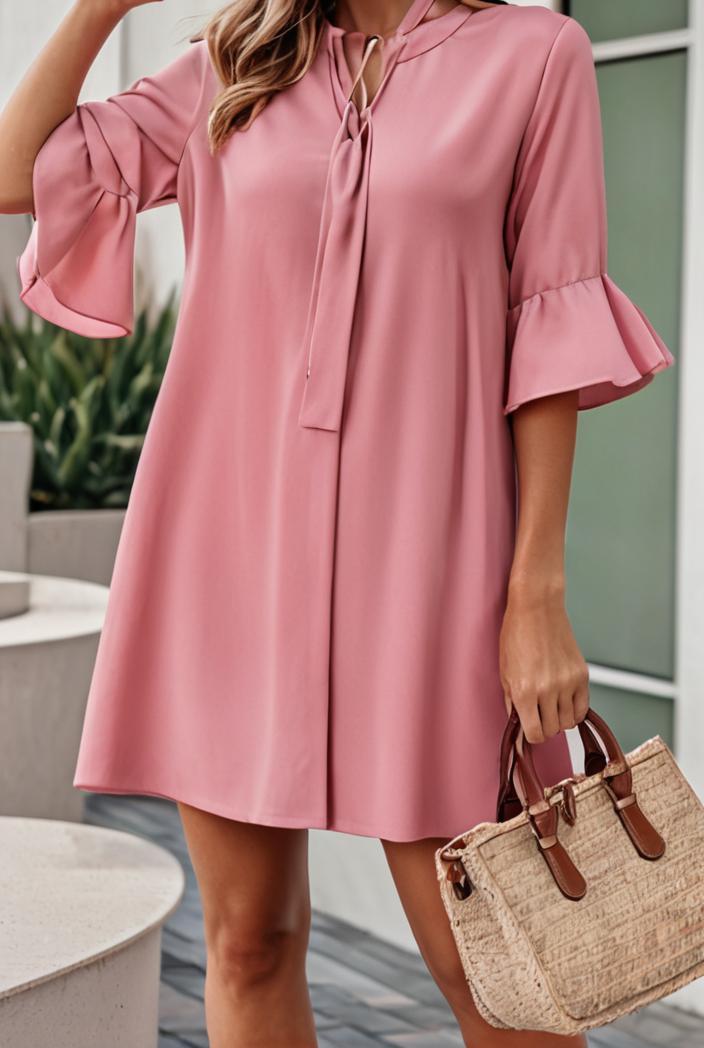 stylish pleated ruffle short sleeve mini dress 147708