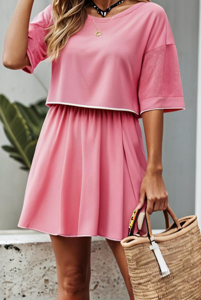 stylish pleated ruffle short sleeve mini dress 147709