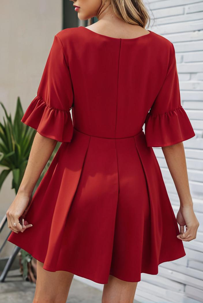 stylish pleated ruffle short sleeve mini dress 147728