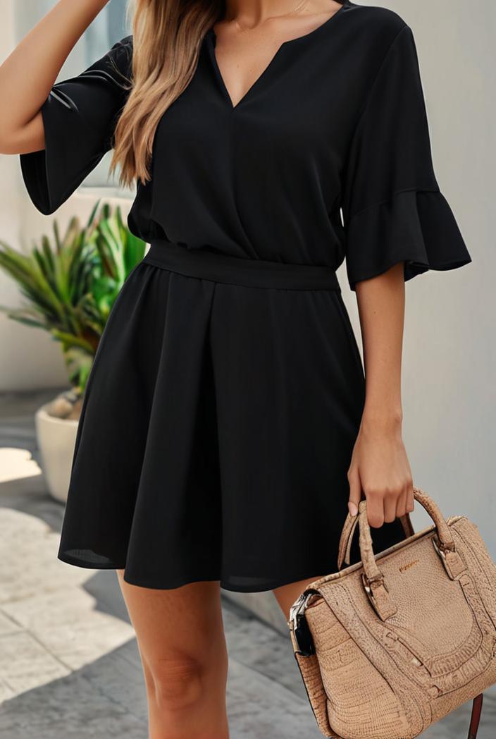 stylish pleated ruffle short sleeve mini dress 147738