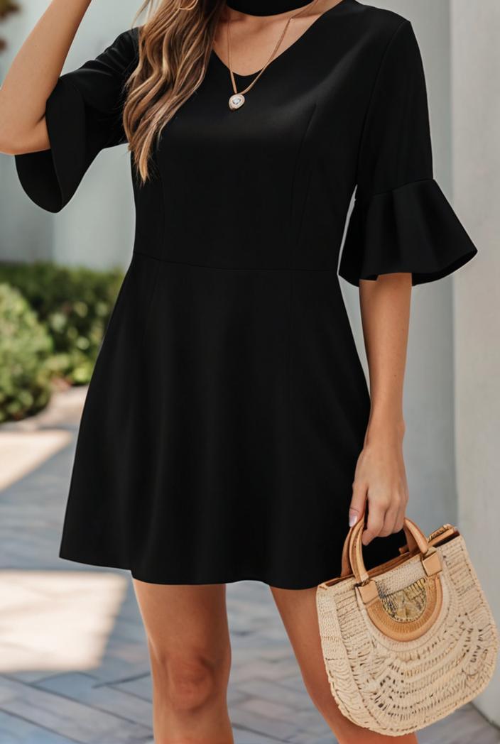 stylish pleated ruffle short sleeve mini dress 147740
