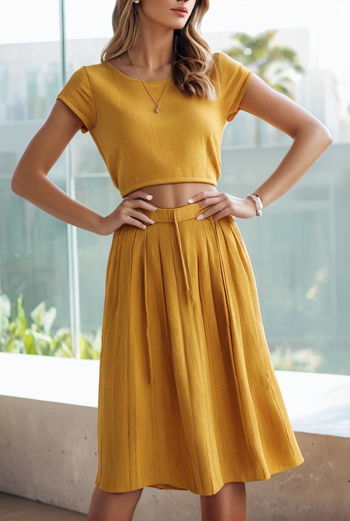 round neck tie polka dot pleated short sleeve midi dress 116207