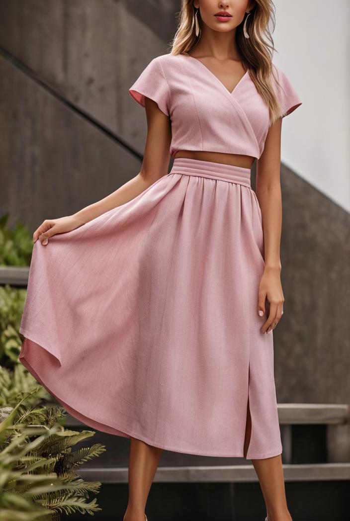 round neck tie polka dot pleated short sleeve midi dress 116217