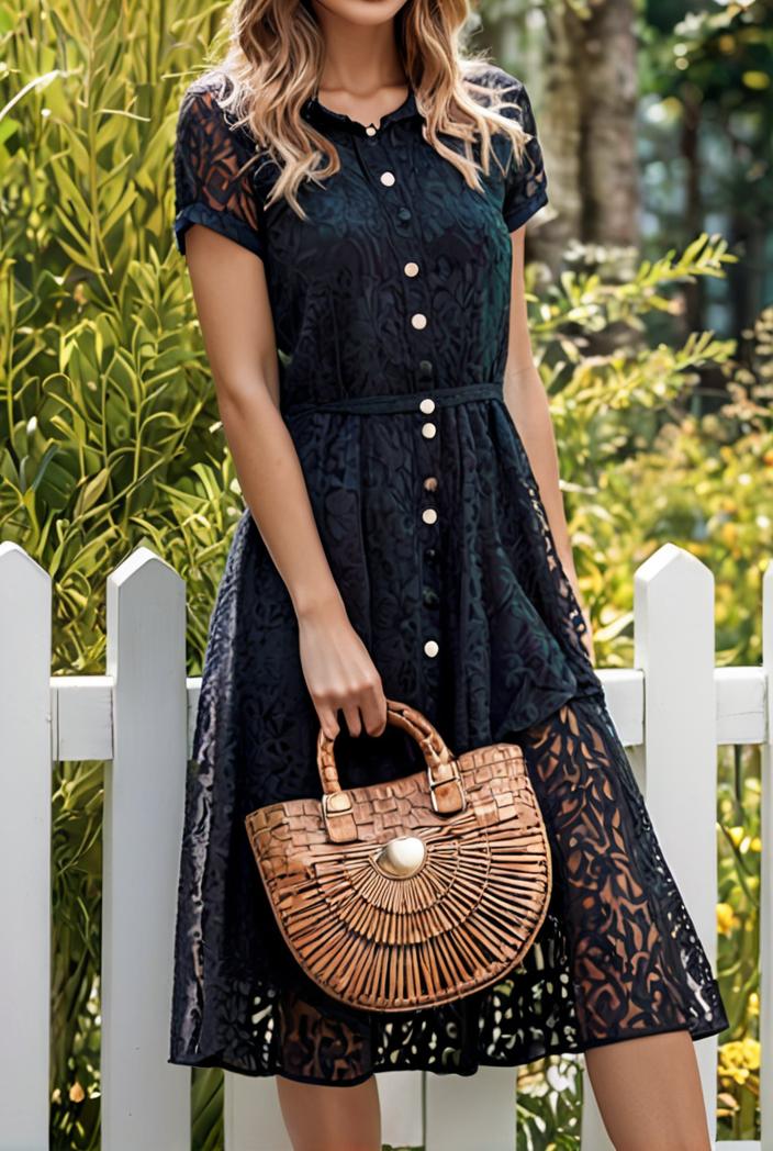 round neck tie polka dot pleated short sleeve midi dress 116250