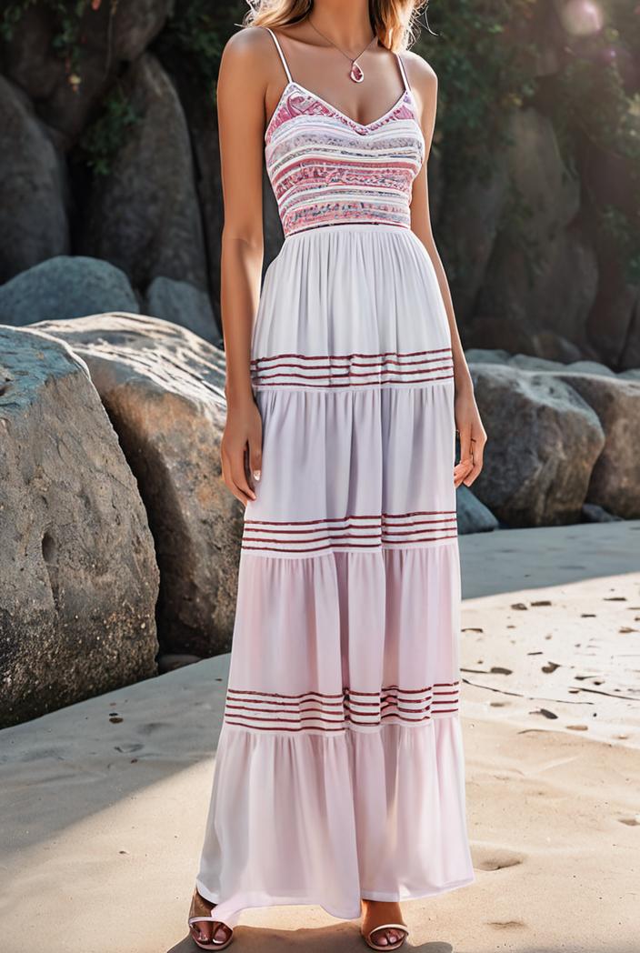 sling belted striped sleeveless dress 123424