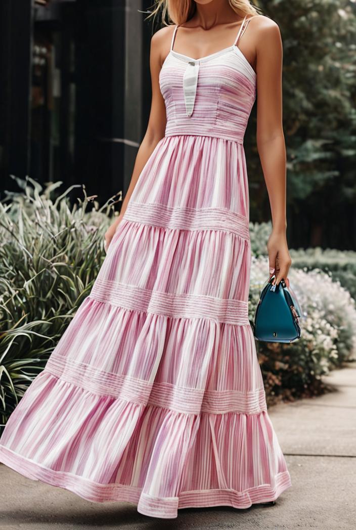 sling belted striped sleeveless dress 123478