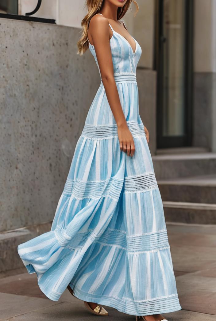 sling belted striped sleeveless dress 123494