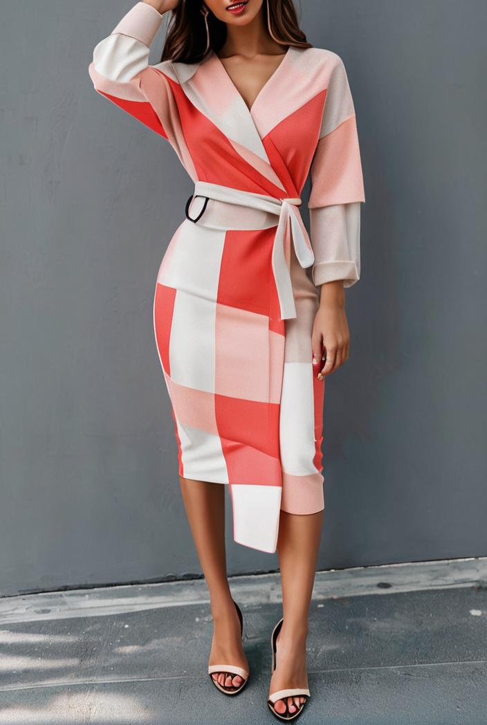 tie dye printed long sleeve ruffle fitted dress 133680